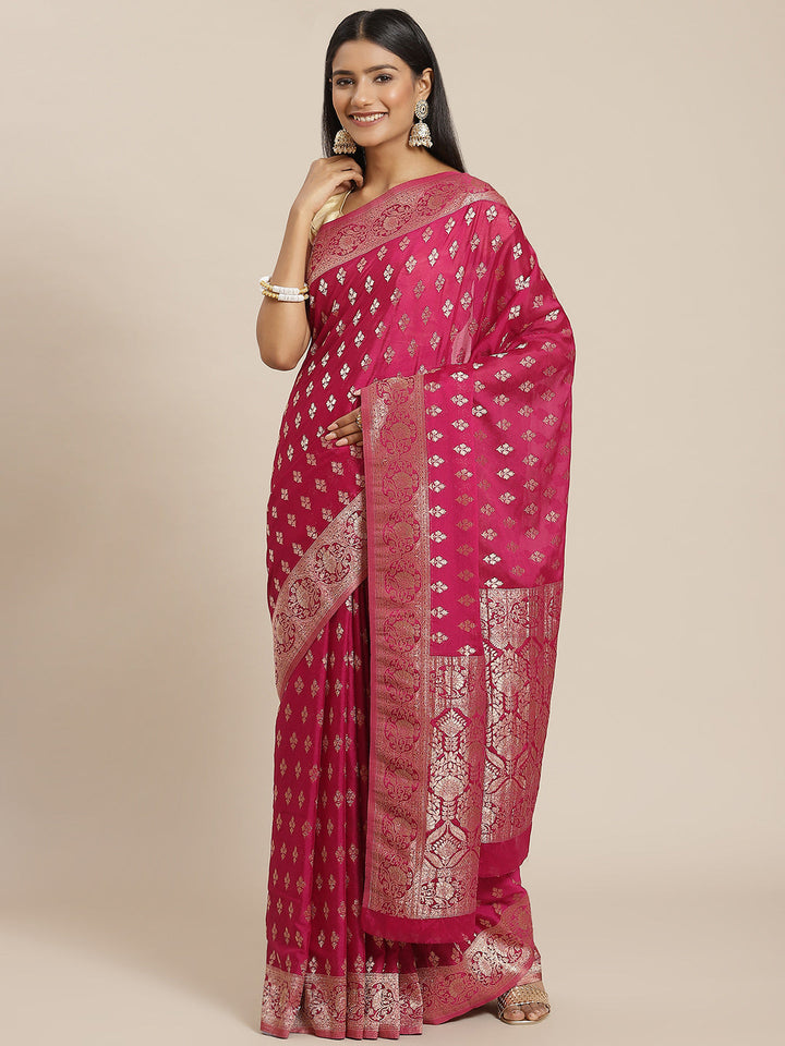 Zari Border Booti Crepe Woven Saree