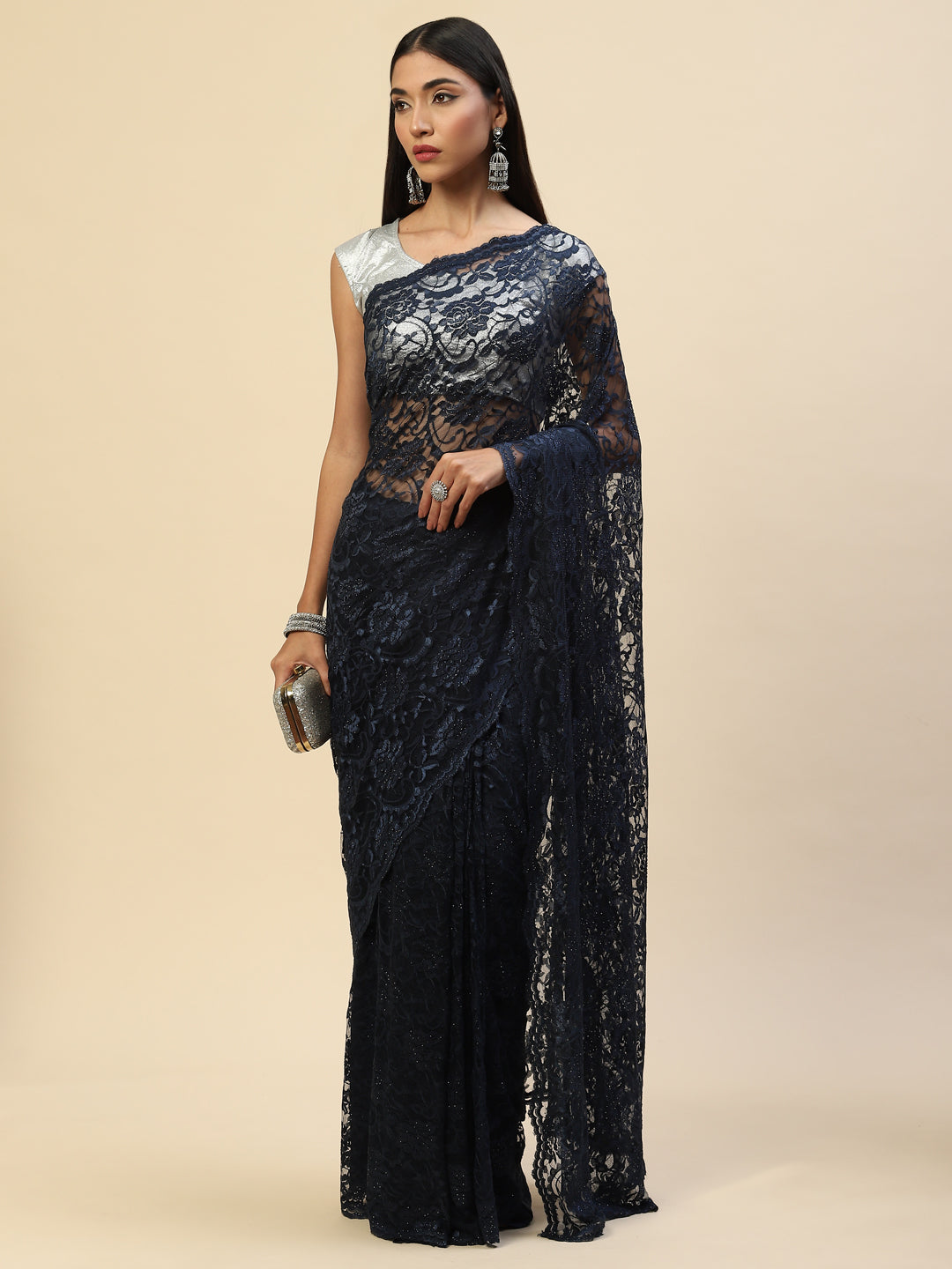 Stone Embroidered Lace Saree
