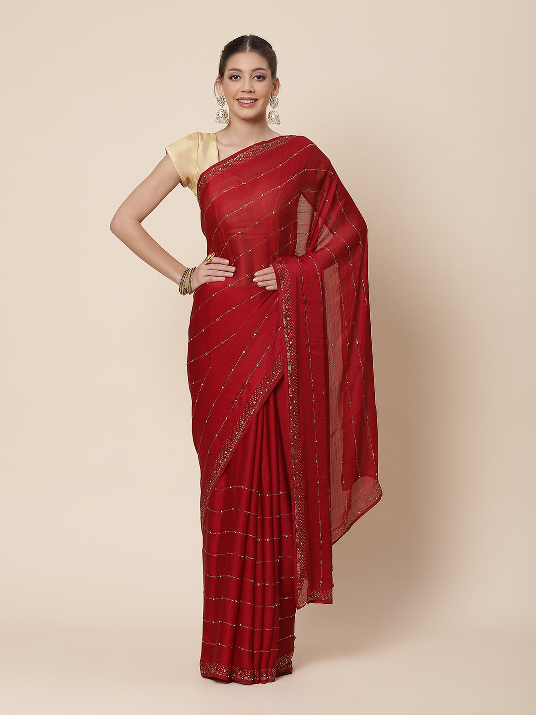 Stone Work Art Chiffon Embroidered Saree