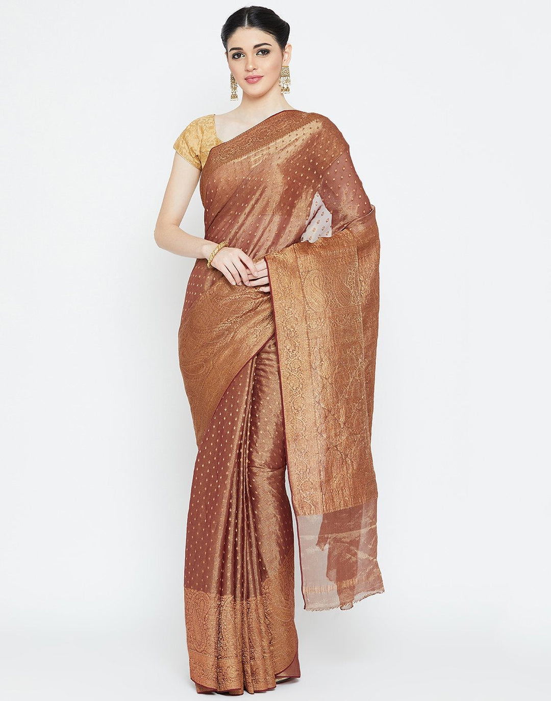 MBZ Meena Bazaar-Maroon Georgette Tissue Saree