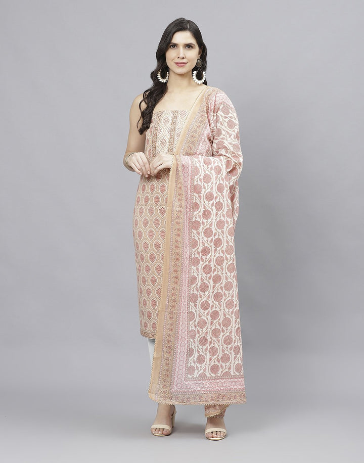 Embroidered Cotton Suit Piece With Printed Cotton Dupatta