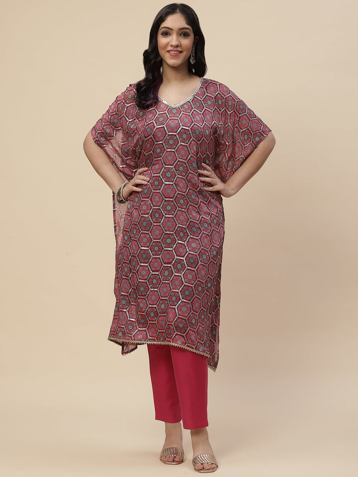 Sequin Embroidered Georgette Kurta With Pants