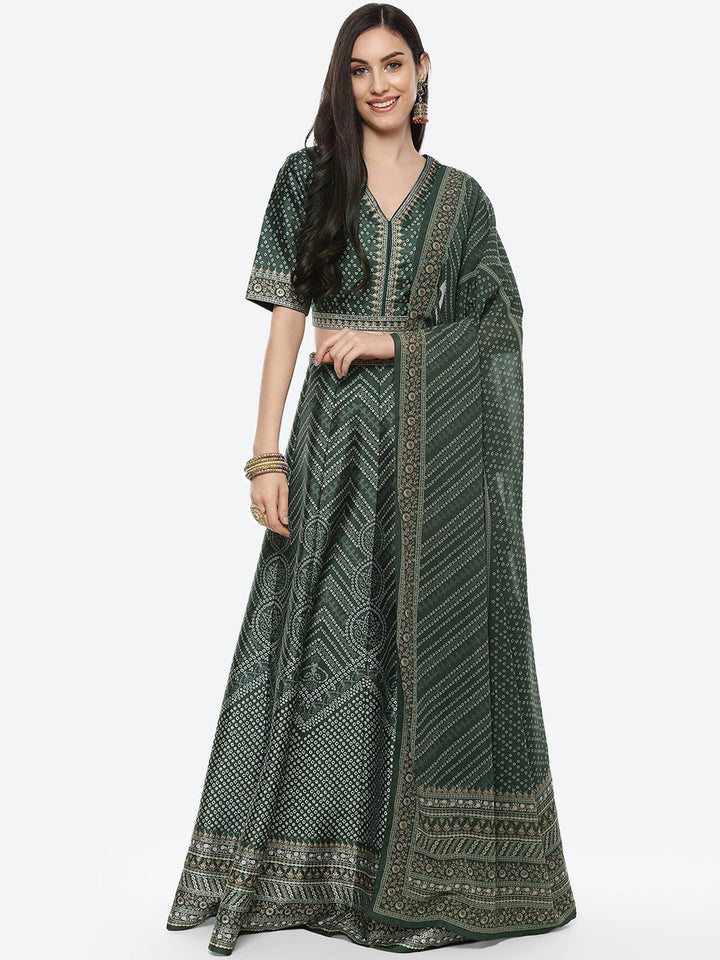 Printed Choli With Lehenga &amp; Net Dupatta