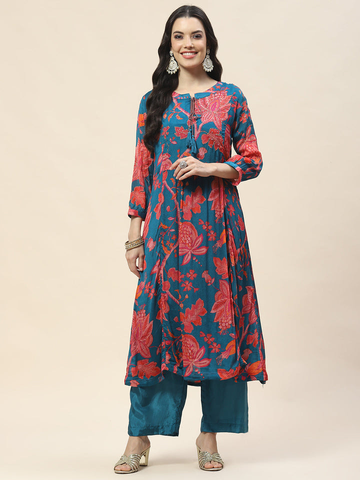 Floral Printed Muslin Kurta With Pants