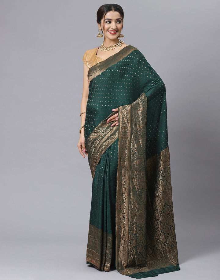 MBZ Meena Bazaar-Navy Blue Woven Crape Plain Saree