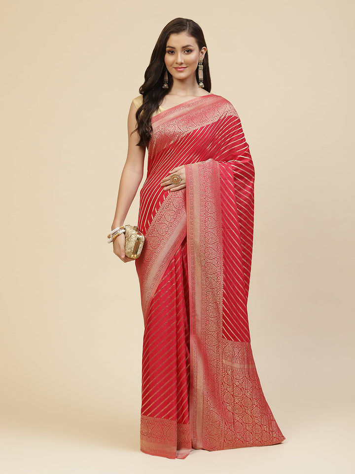 Stripes Zari Jaal Crepe Woven Saree
