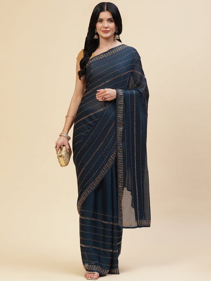 Stone Embroidered Chiffon Saree