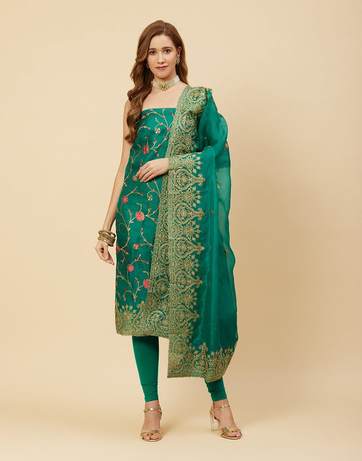 Resham Jaal Embroidered Organza Suit Piece With Dupatta