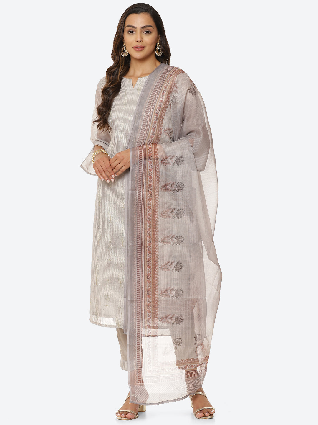 Sequin Work Chanderi Kurta With Pants &amp; Dupatta