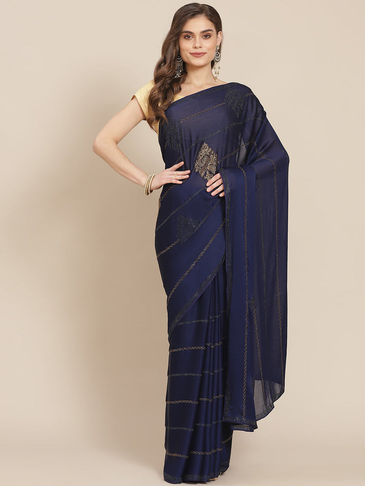 Zari Border Booti Chiffon Plain Saree