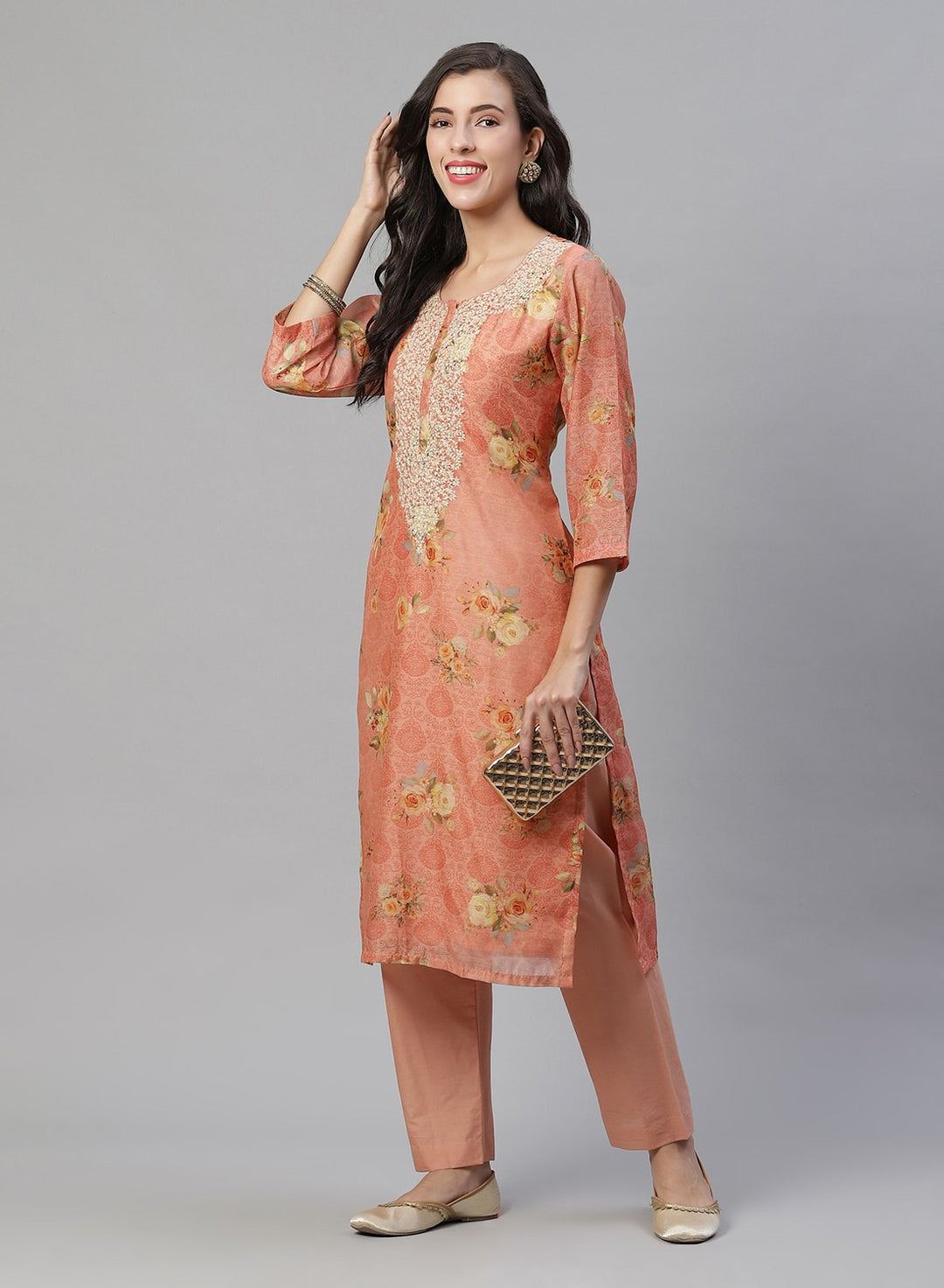 Printed Chanderi Kurti With Pant