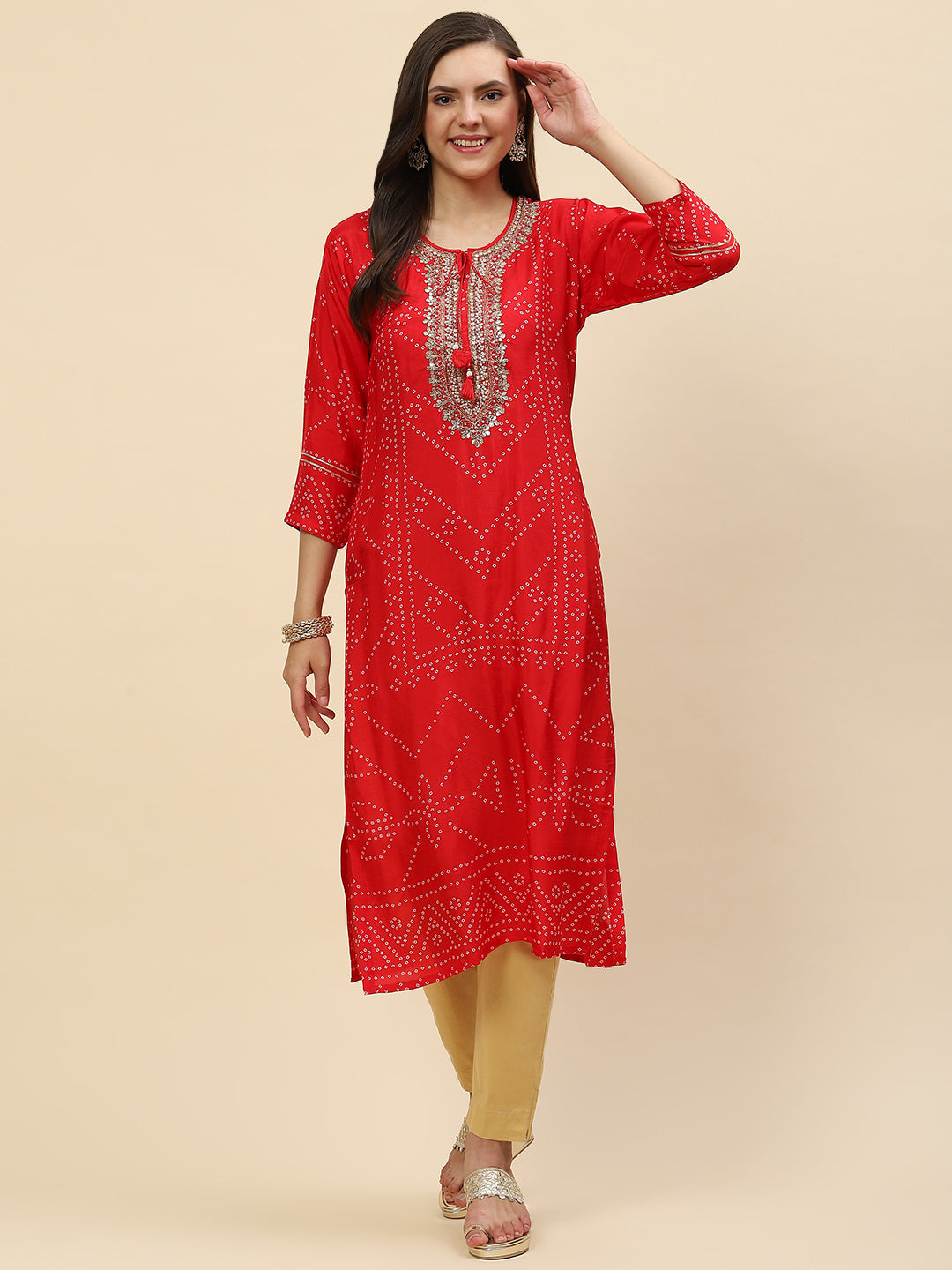 Neck Embroidered &amp; Printed Handloom Kurta