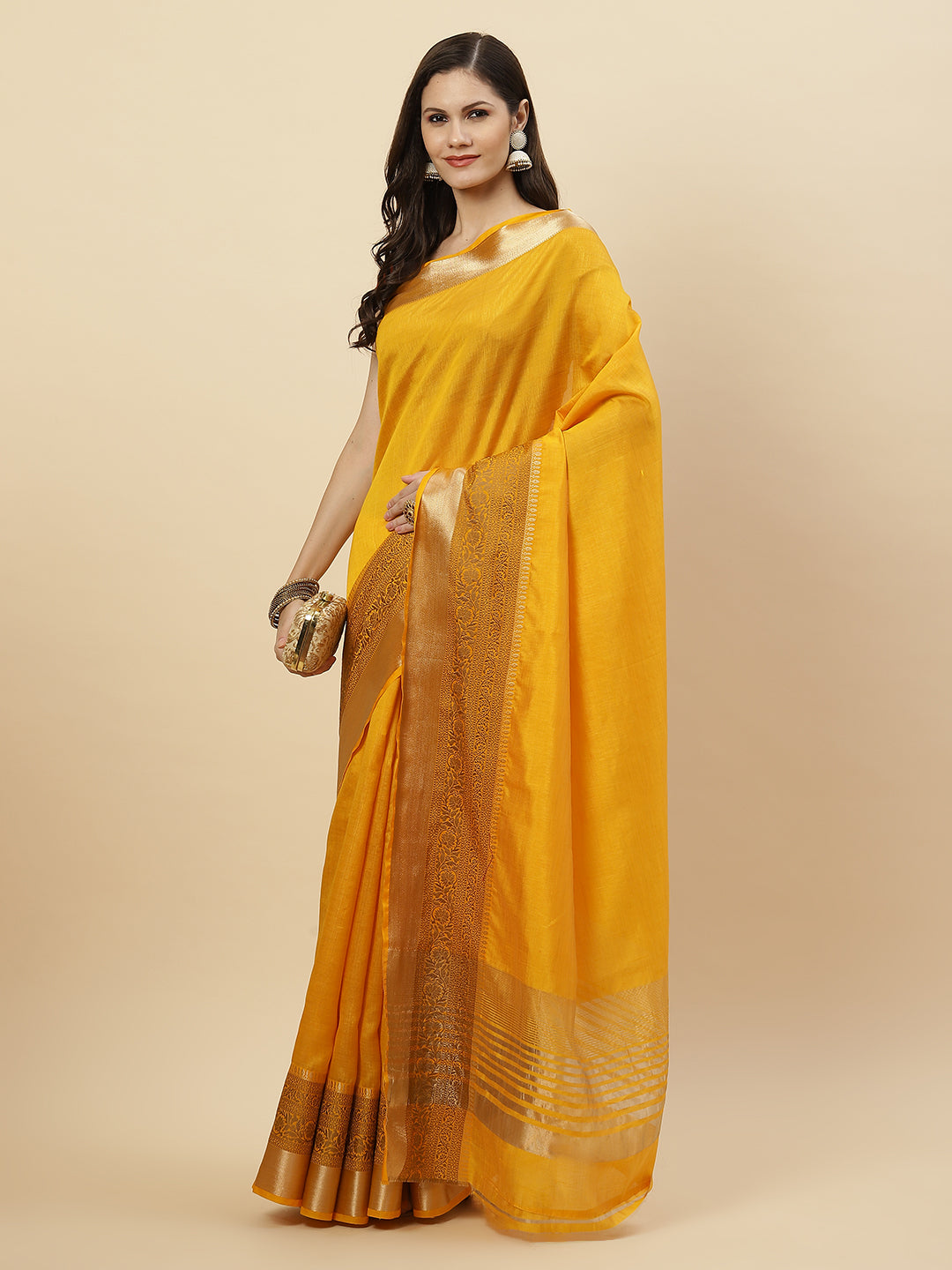 Plain Zari Border Handloom Woven Saree