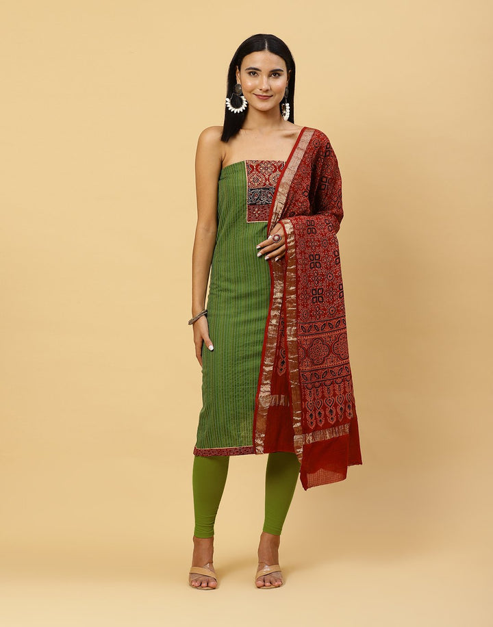 Printed Cotton Suit Piece With Chanderi Dupatta