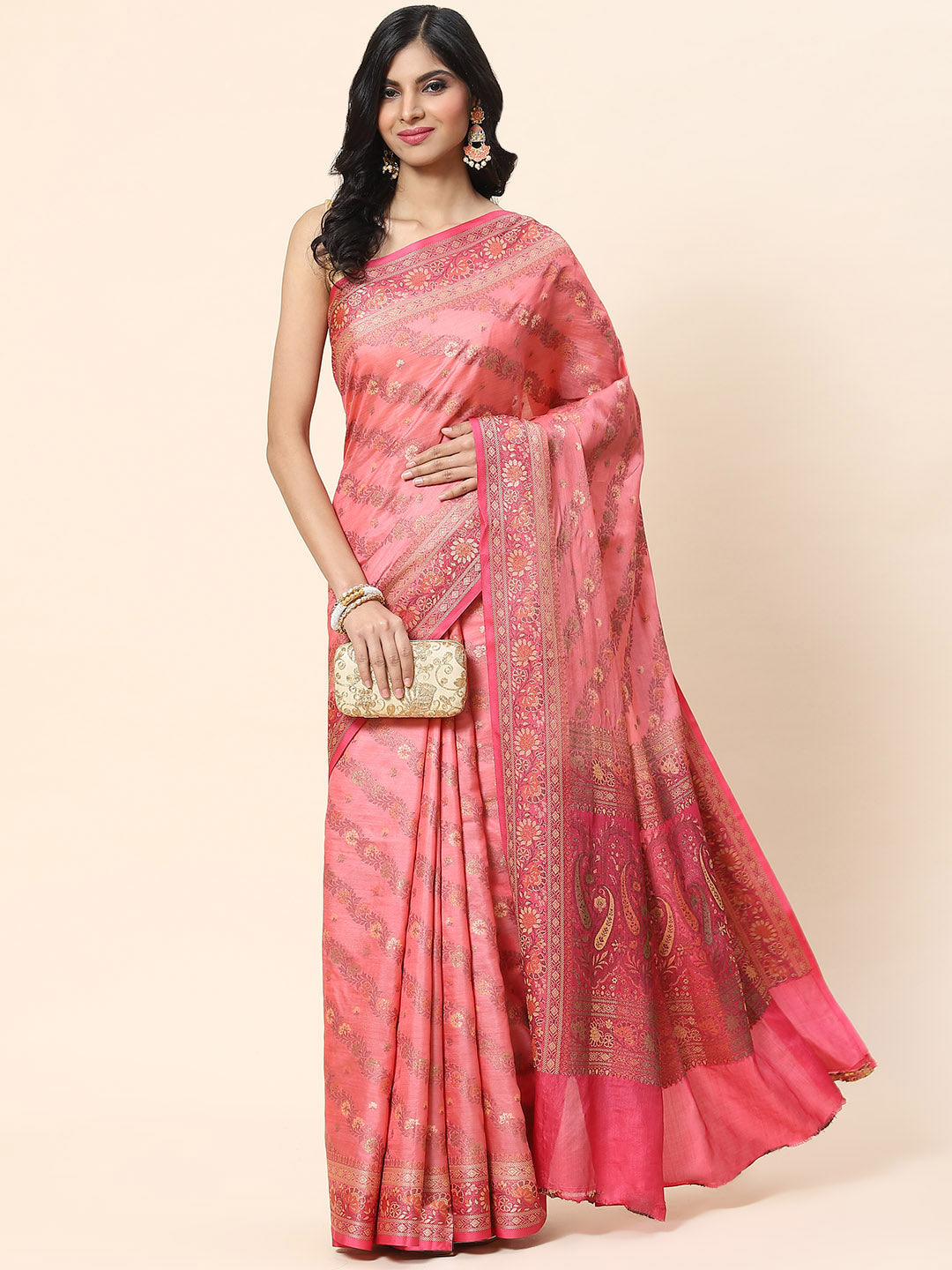 Floral Zari Jaal Tussar Woven Saree