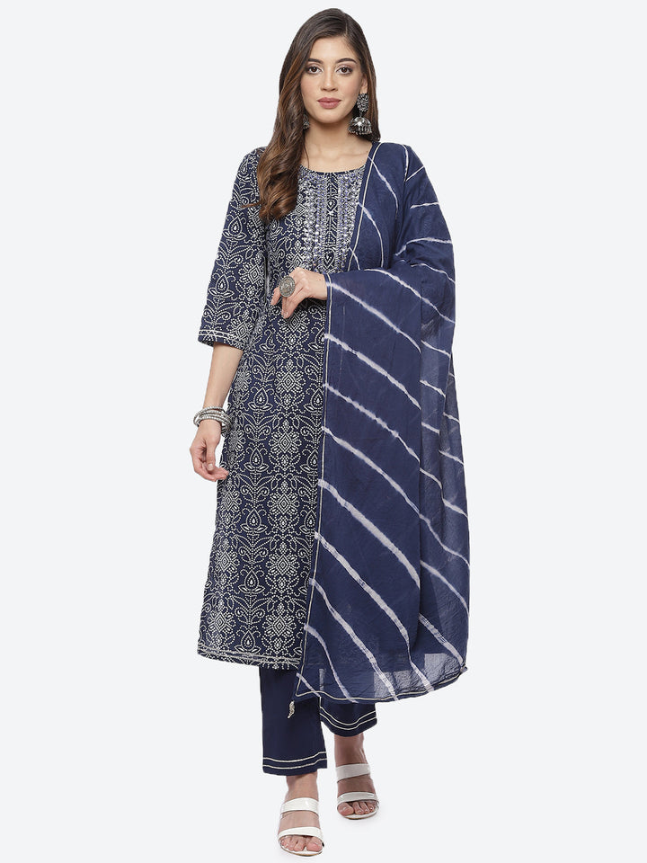 Resham Booti Cotton Stitched Salwar Kameez With Chiffon Dupatta