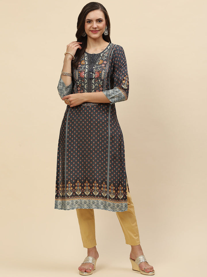 Neck Embroidered &amp; Printed Handloom Kurta