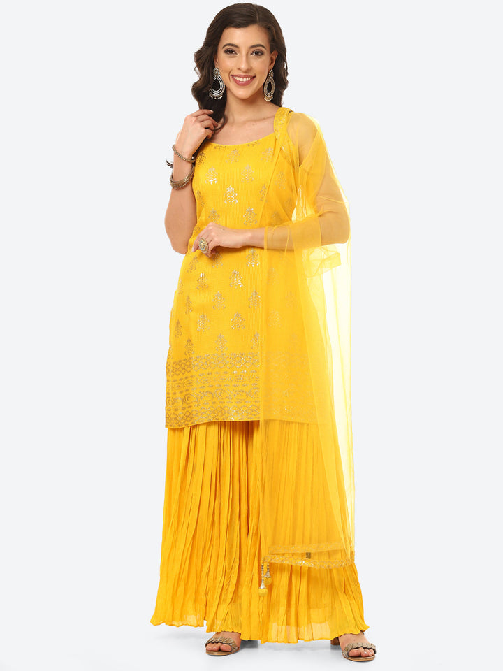 Sequin Work Georgette Kurti With Garara With Dupatta