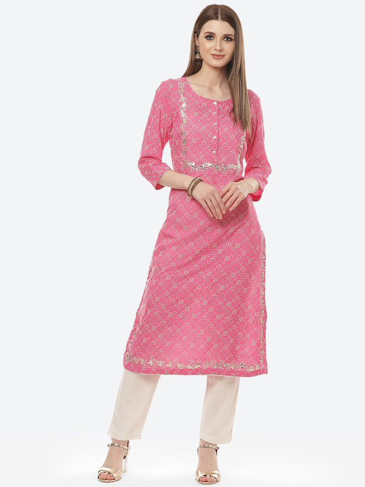 Printed Gota Work Cotton Muslin Kurti