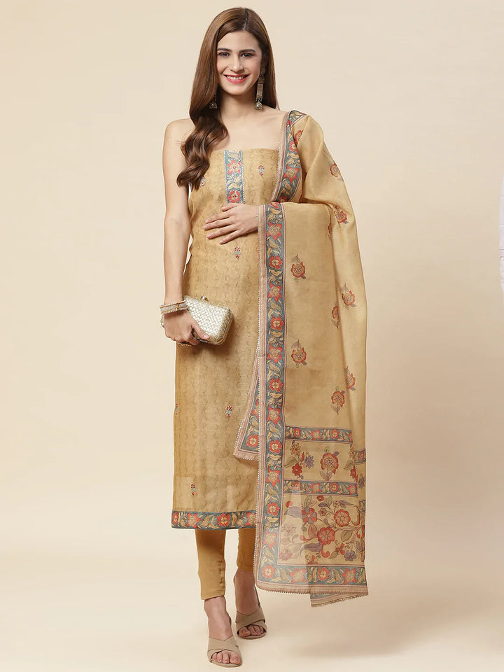 Printed Chanderi Unstitched Suit Piece With Dupatta