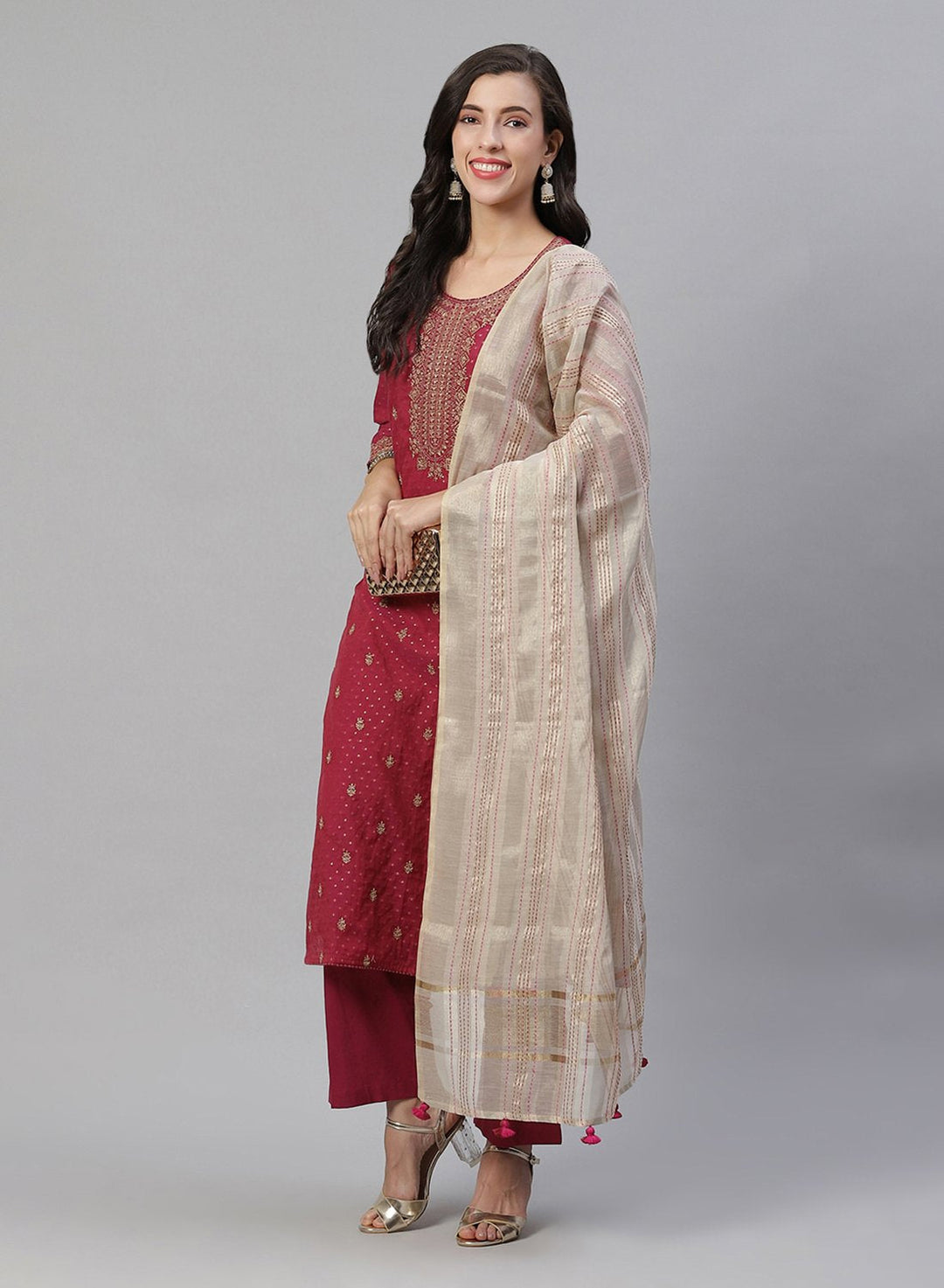 Printed Cotton Chanderi Salwar Kameez Stitched Suit
