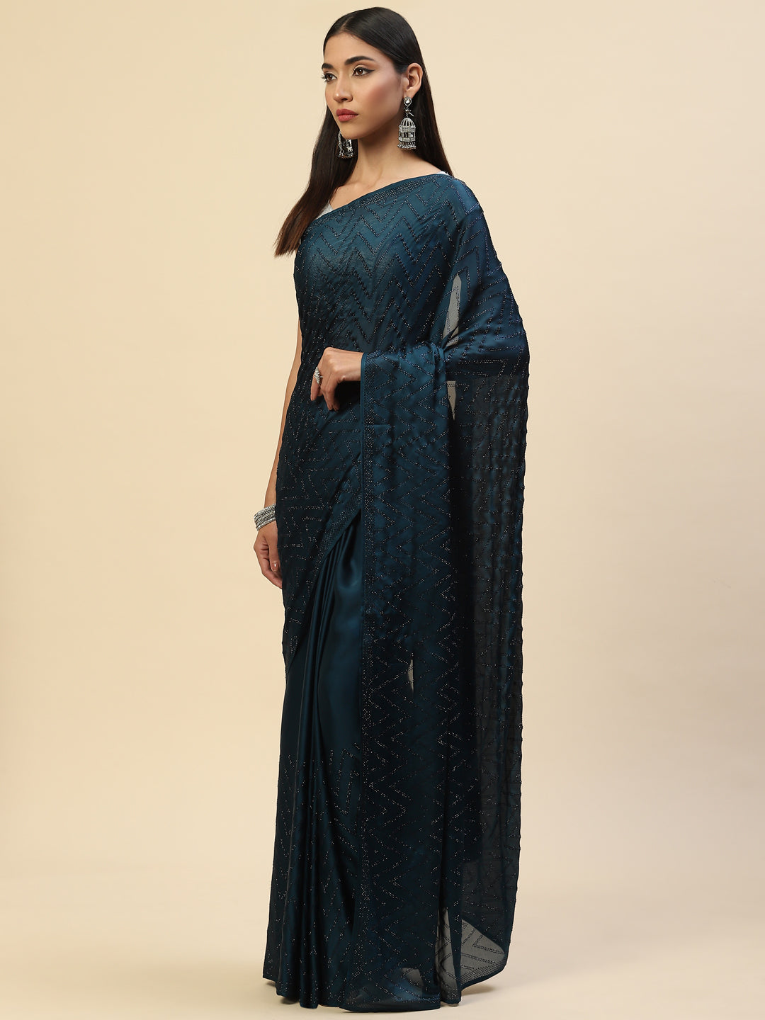 Swarovski Jaal Embroidered Satin Saree