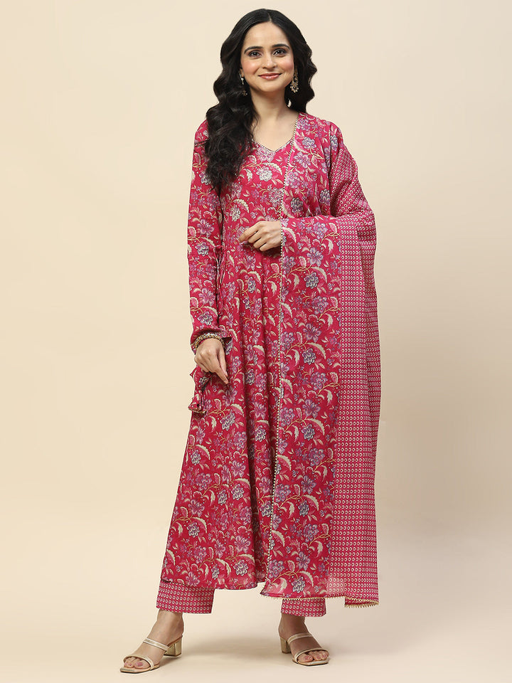 Neck Embroidery Cotton Kurta With Pants &amp; Dupatta