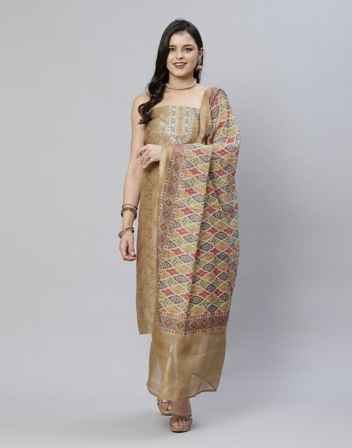Chanderi Suit Piece With Embroidered Yoke
