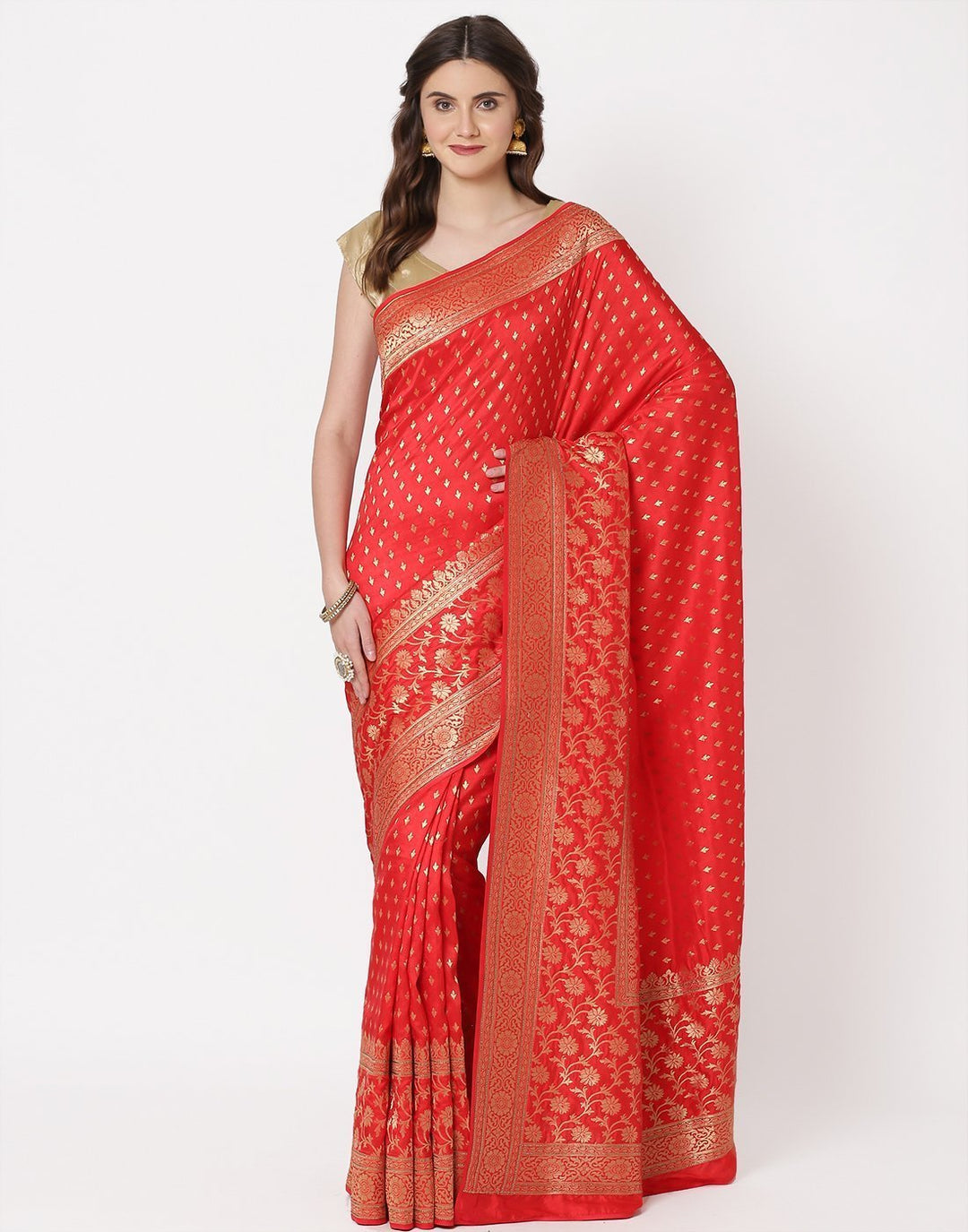 MBZ Meena Bazaar-Red Banarasi Woven Saree