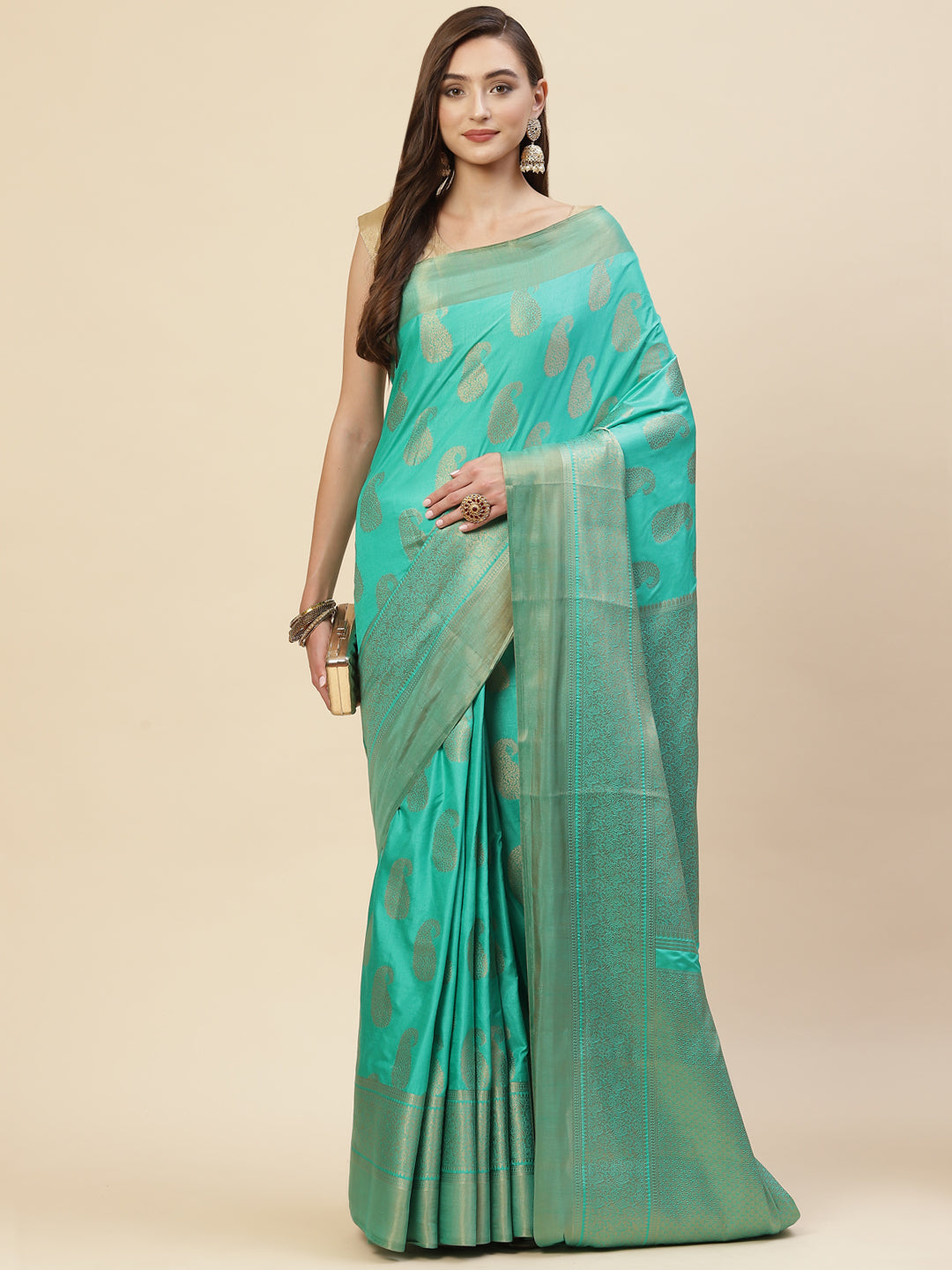 Zari Boder Booti Handloom Woven Saree