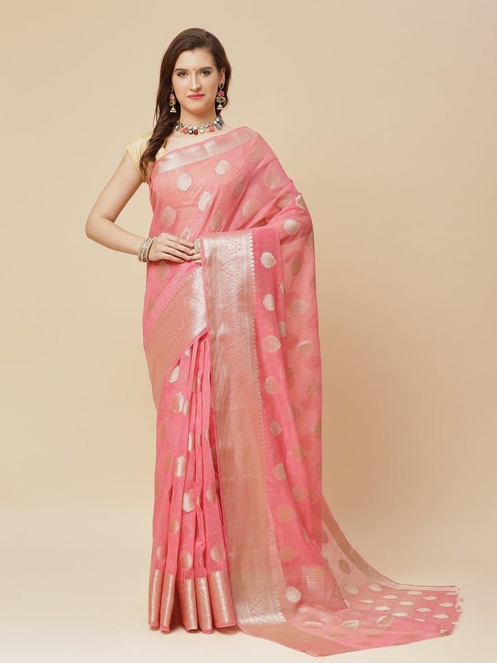 Zari Border Booti Art Handloom Woven Saree