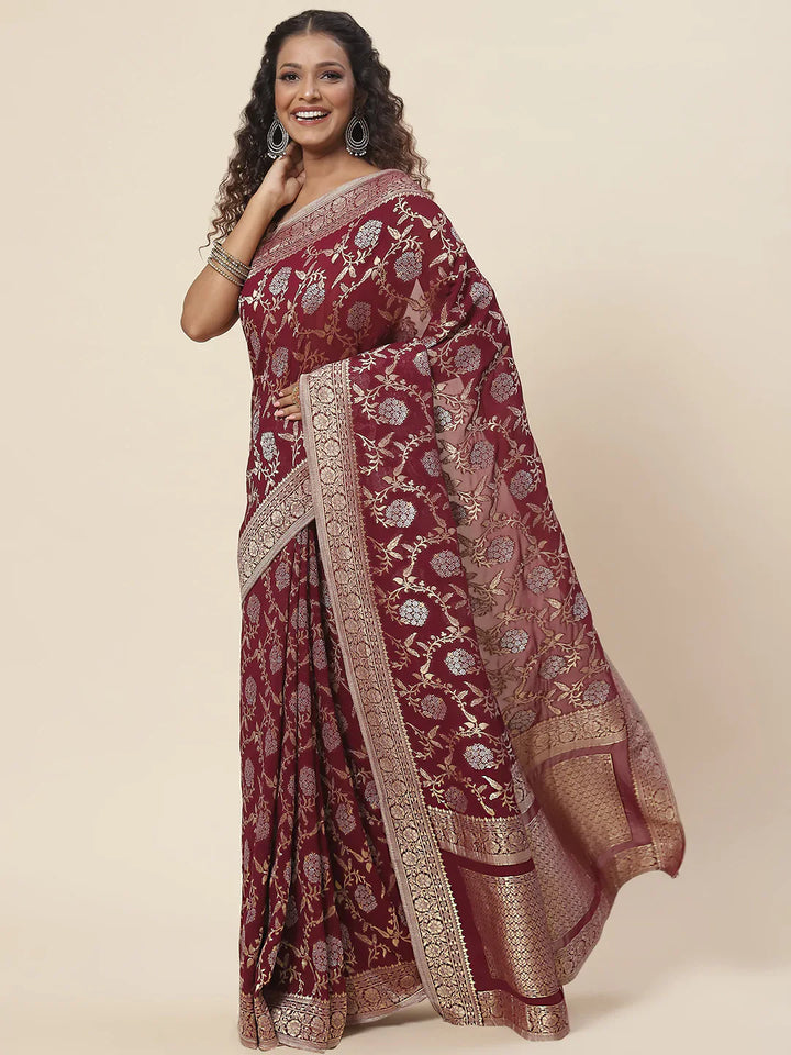 Zari Border Booti Handloom Woven Saree