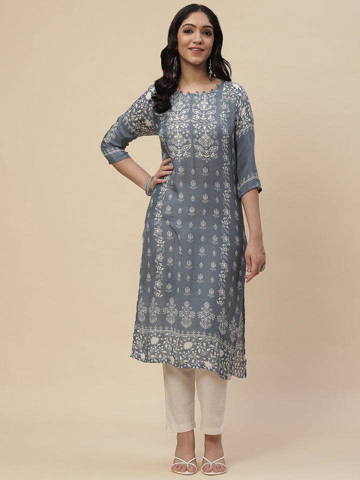 Neck Mirror Work  Printed Cotton Kurta