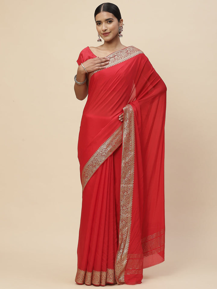 Zari Border Crepe Plain Saree