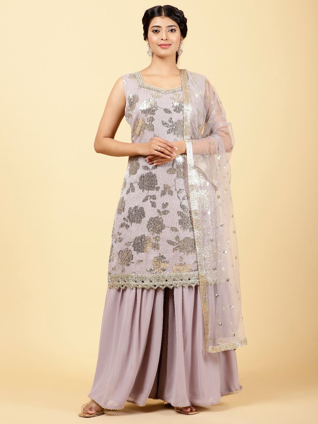 Sequin Georgette Kurta With Garara &amp; Dupatta
