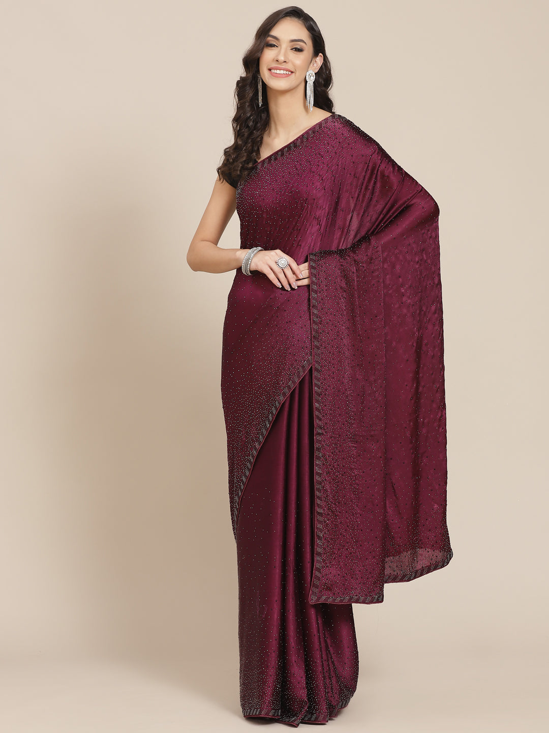 Stone Work Pure Crepe Embroided Saree