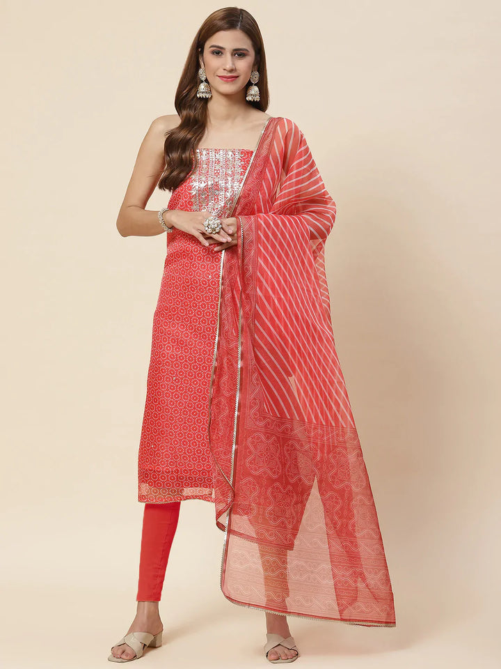 Bandhani Printed Organza Unstitched Suit Piece With Dupatta