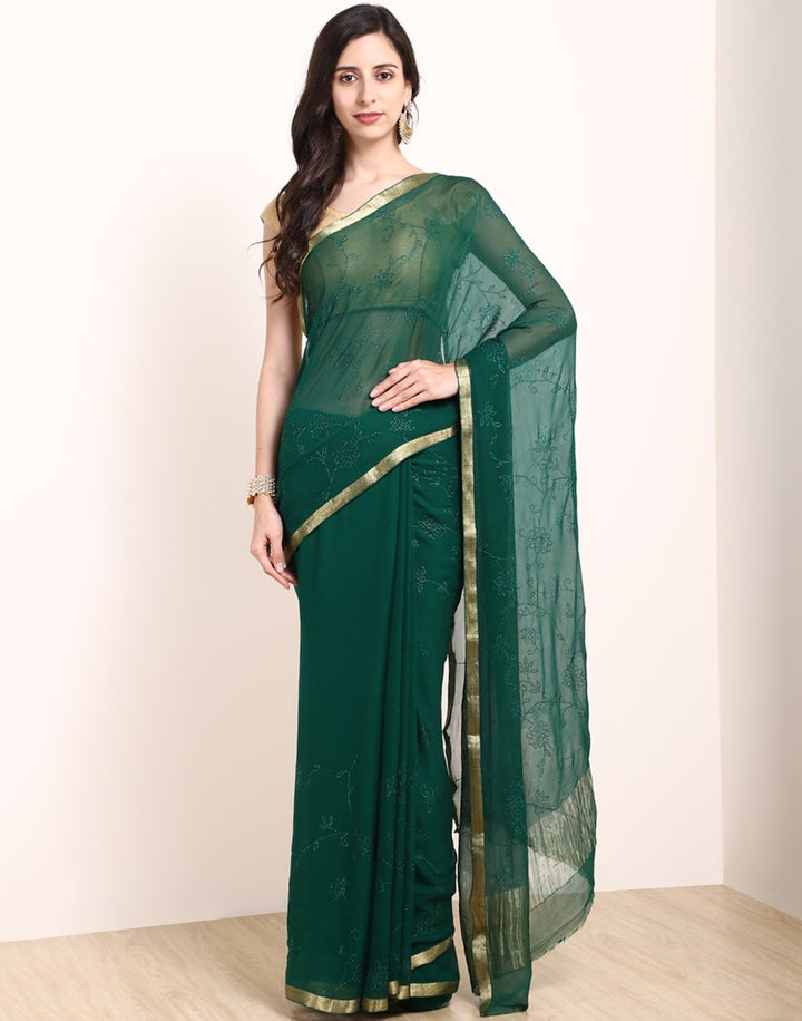 MBZ Meena Bazaar-Yellow Chiffon Saree