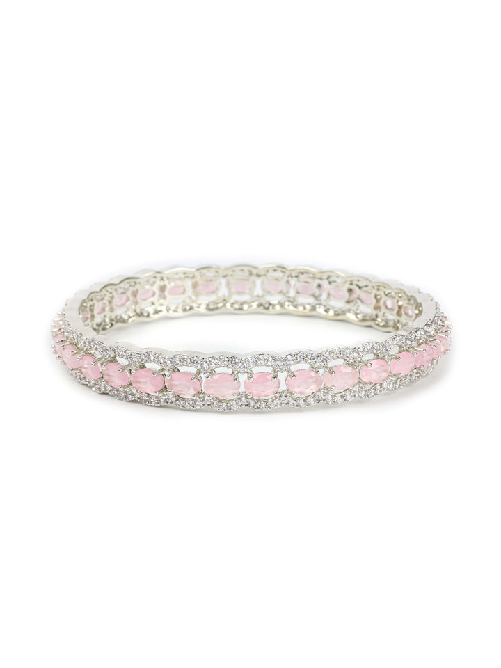 Silver &amp; Pink AD Bangles Set