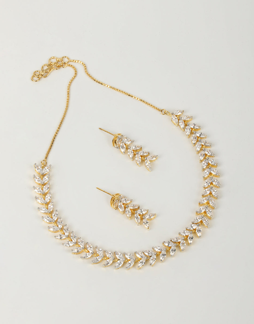 Golden Colored Diamond Necklace Set With Earrings