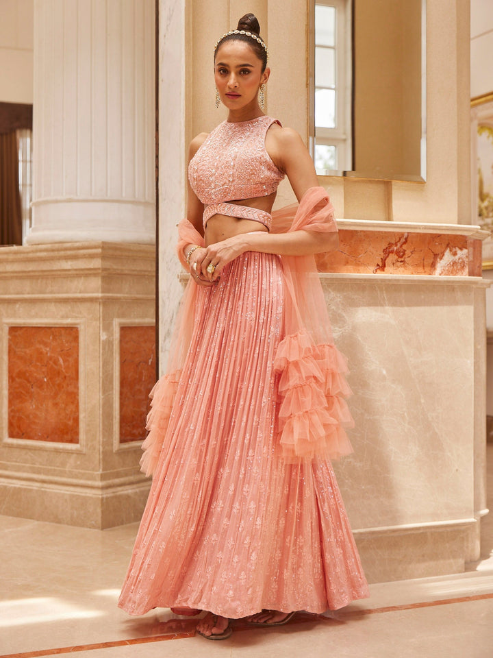 Cut Dana Embroidered Georgette Choli With Lehenga &amp; Net Dupatta