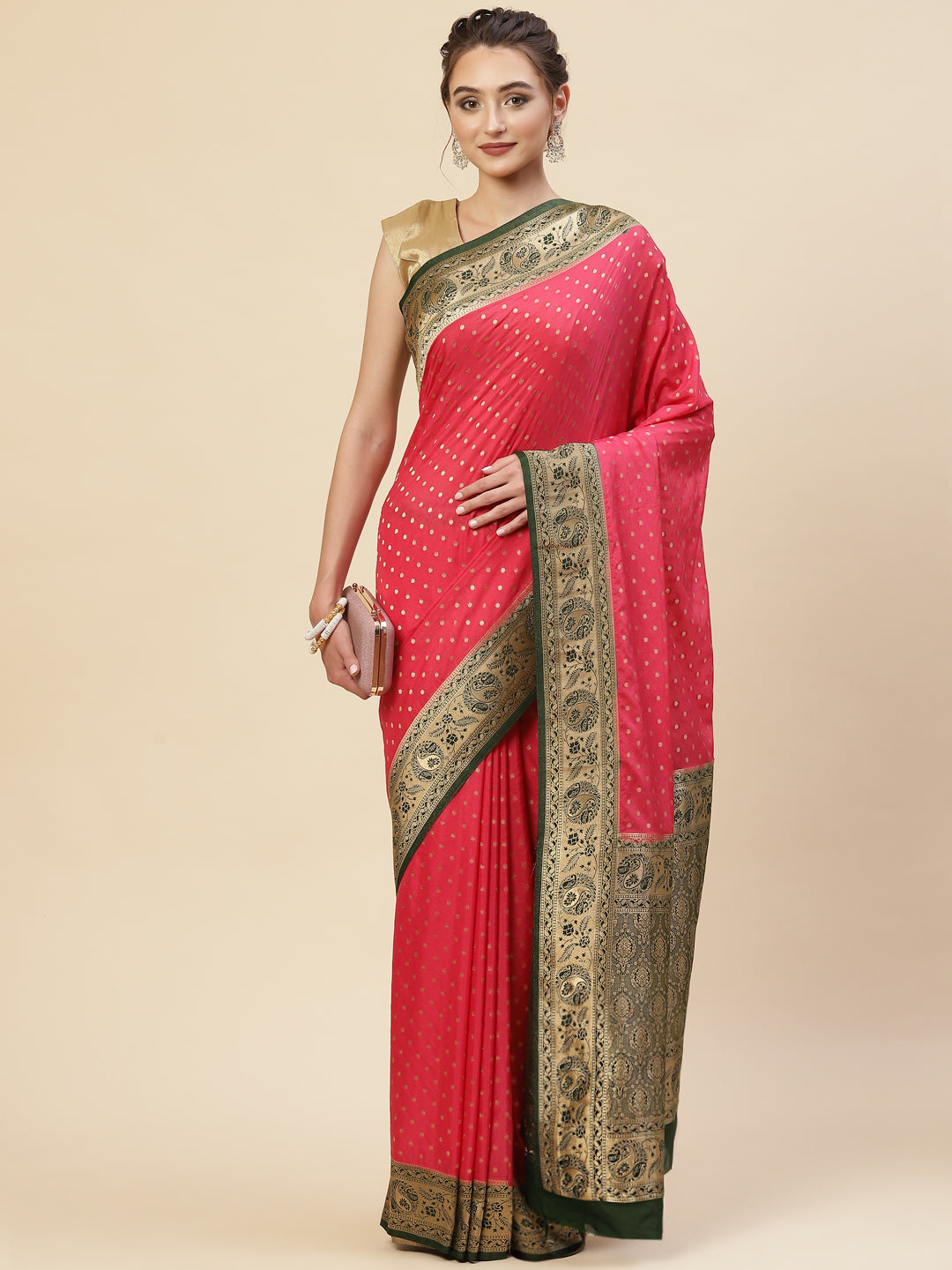 Zari Border Booti Georgette Plain Saree