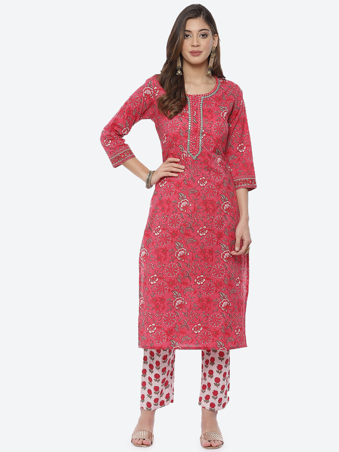 Floral Printed Cotton Kurta With Printed Pant