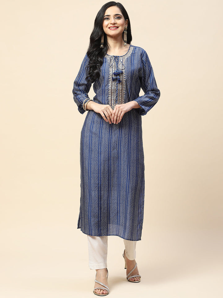Printed With Yoke Embroidered Muslin Kurta