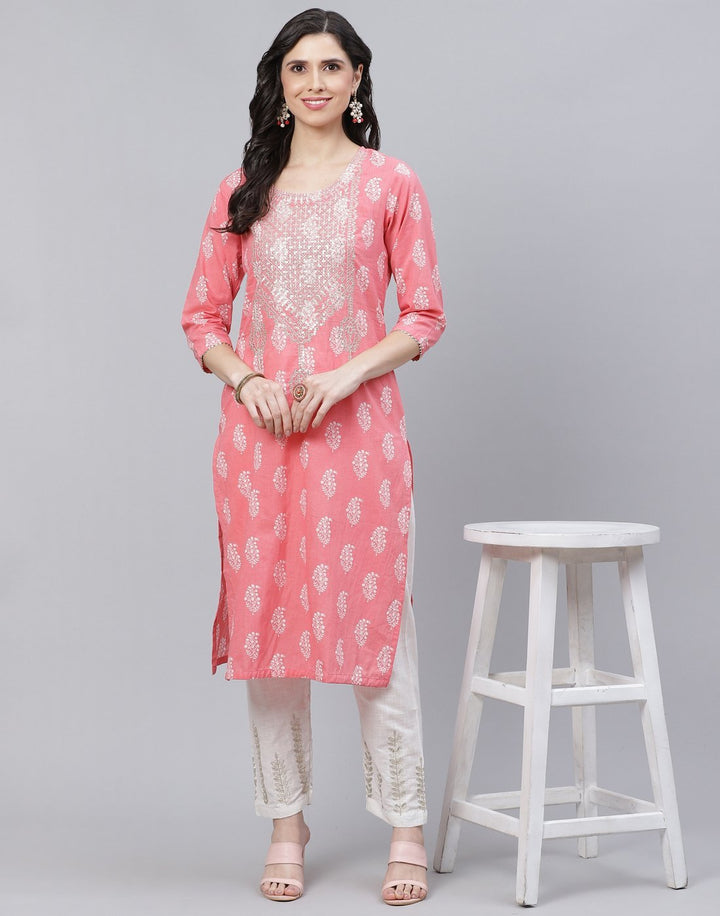 Paisley Print Cotton Kurti with Pant