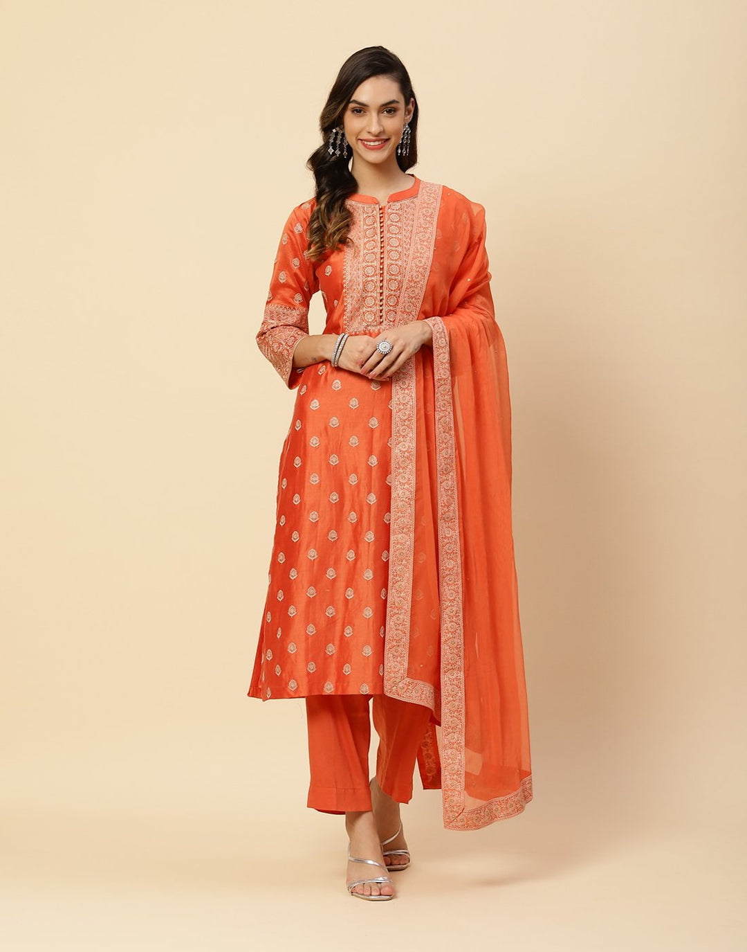 Embroidered Cotton Chanderi Salwar Kameez Stitched Suit With Chiffon Dupatta