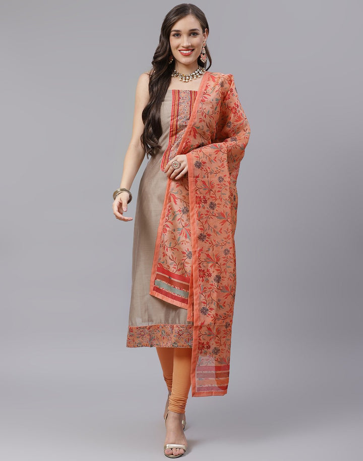 Chanderi Printed Suit Piece with floral dupatta
