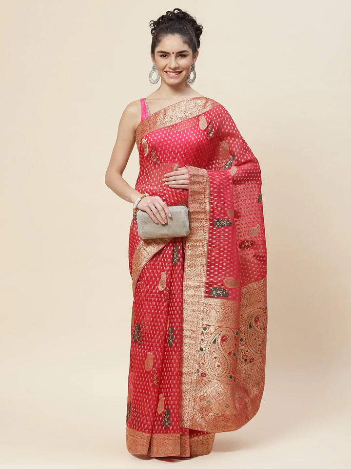 Booti Work Organza Woven Saree