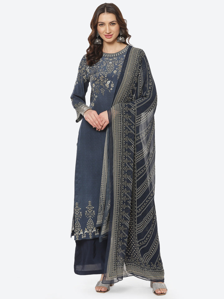 Digital Printed Crepe Stitched Salwar Kameez With Georgette Dupatta