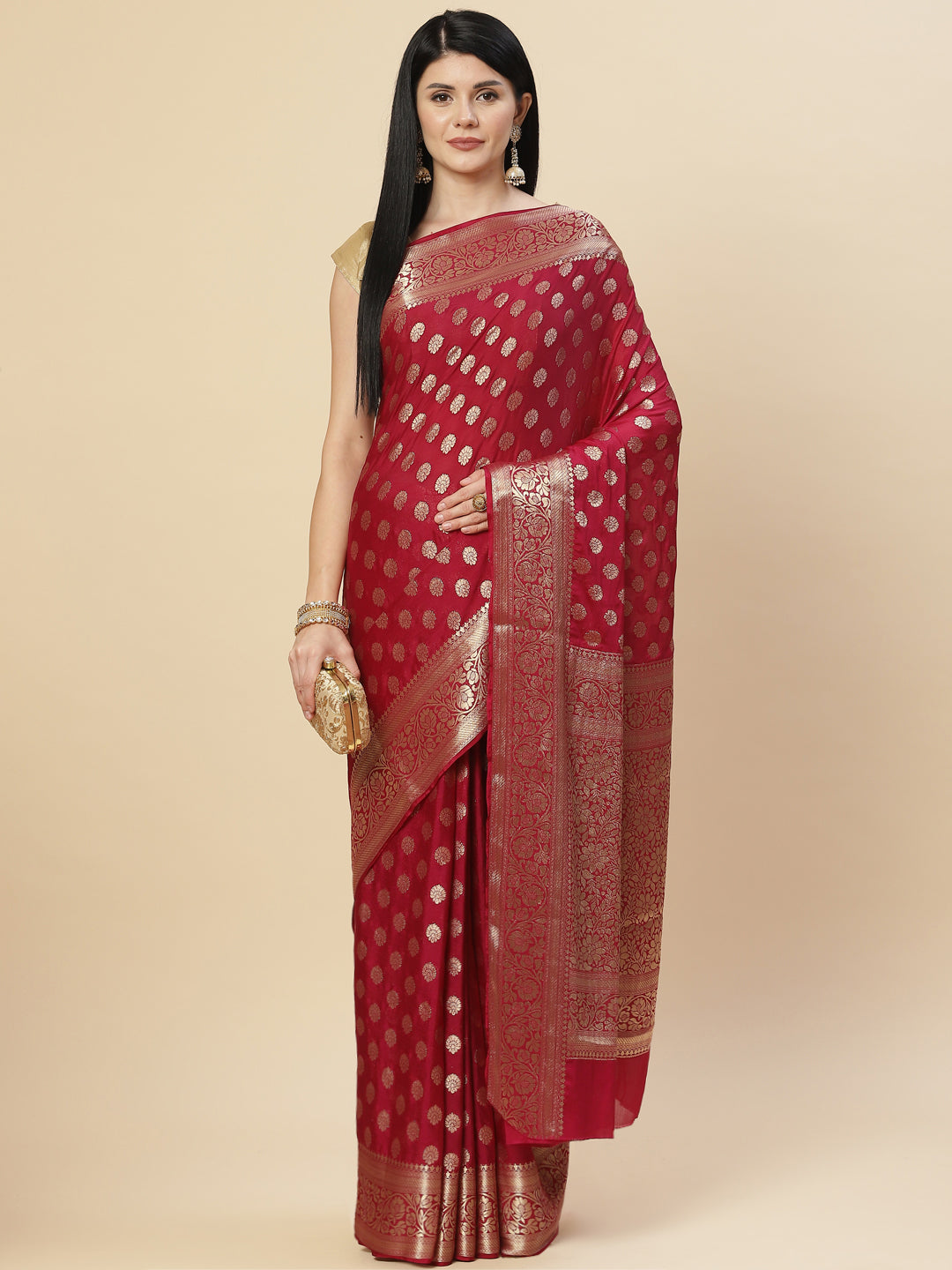 Zari Booti Crepe Plain Saree